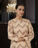 Ayla Studio - Sahar Lines Jacquard Suit For Women - Neutral Beige - 3 Piece