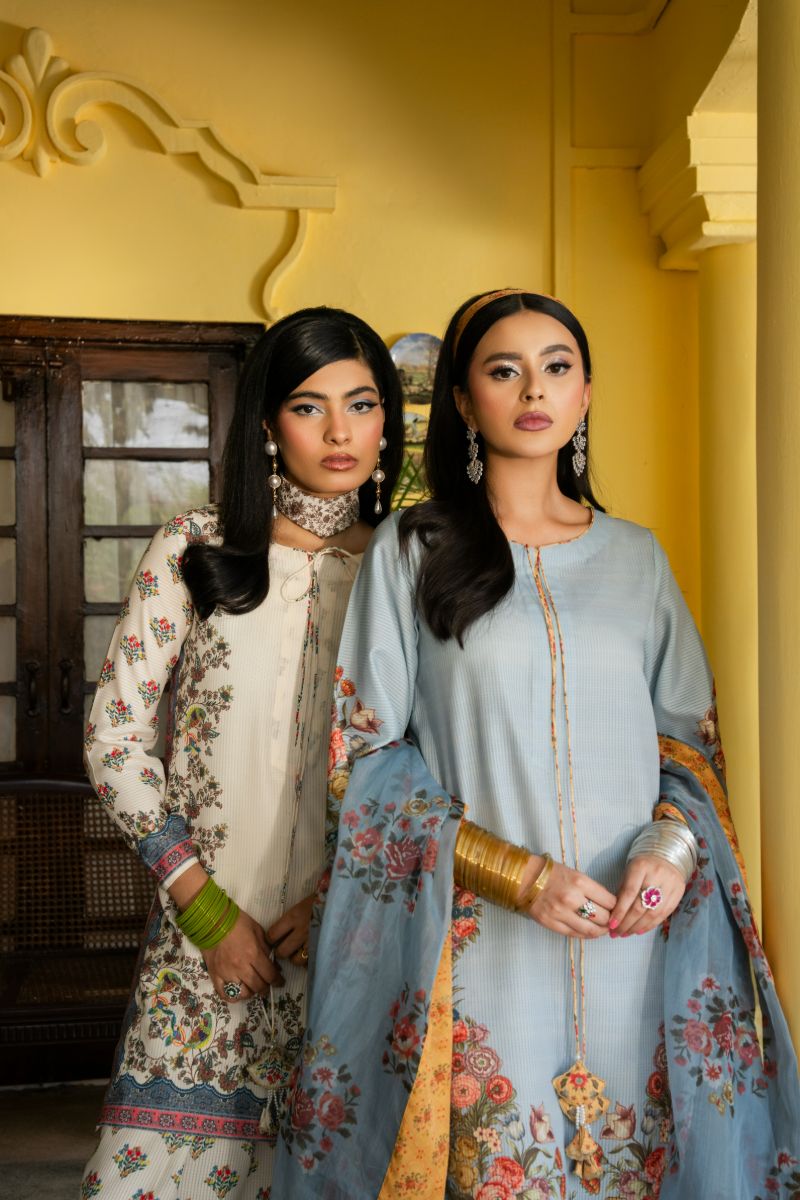 Maria Osama Khan - Sama  - Pastel Blue - Lawn & organza - 3 Piece