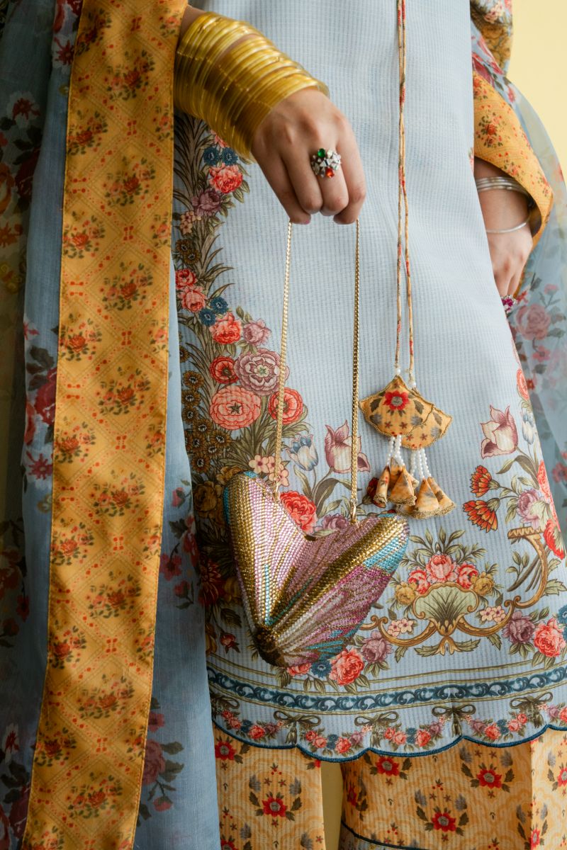 Maria Osama Khan - Sama  - Pastel Blue - Lawn & organza - 3 Piece