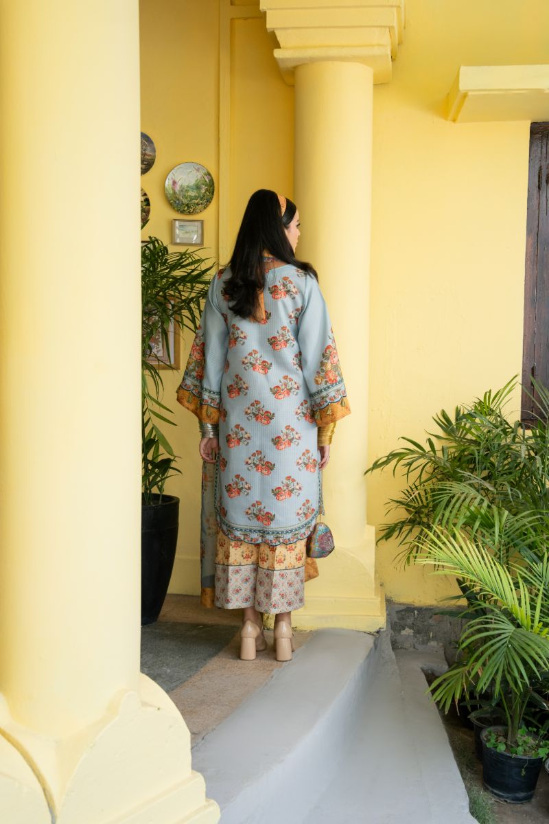 Maria Osama Khan - Sama  - Pastel Blue - Lawn & organza - 3 Piece