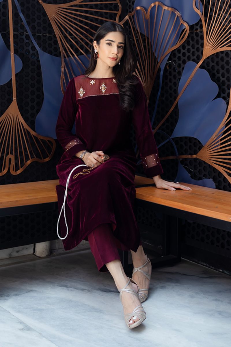 Leon - Scarlet Queen - Maroon - Velvet & Korean Silk - 2 Piece