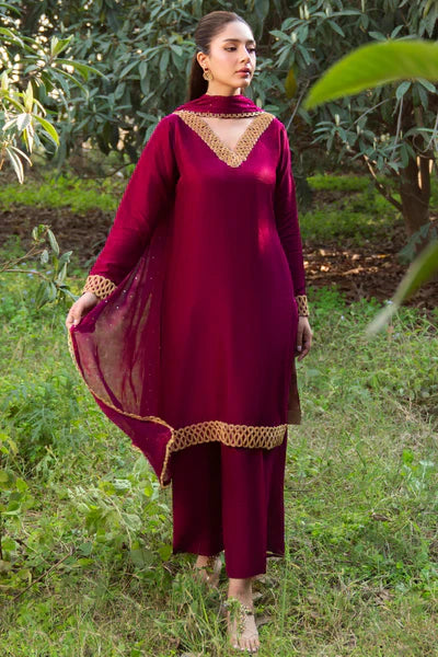Natasha Kamal - Silk Selah Suit For Women - Plum - 3 Piece
