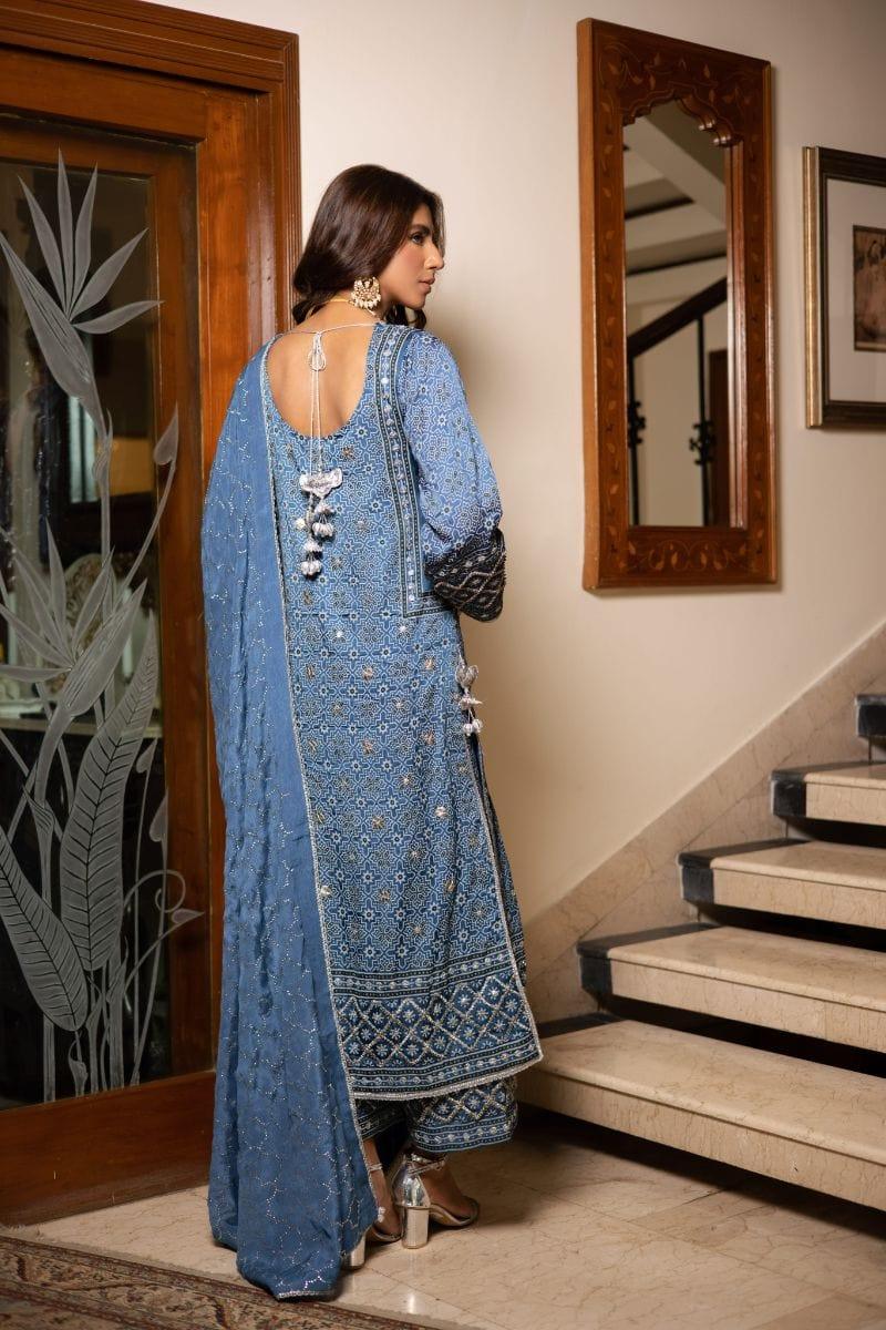 Shehrnaz - SHK-1211 - Shezray - Blue - Satin - 3 Piece - Studio by TCS