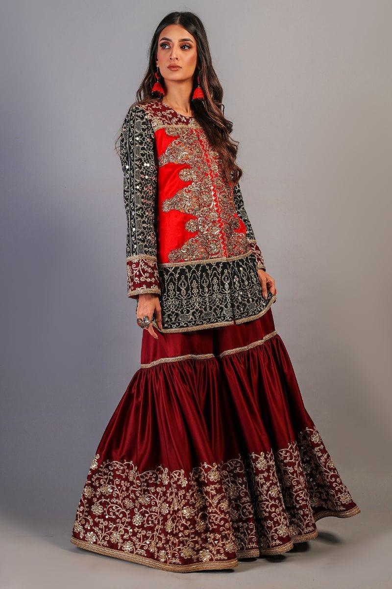 Huma Adnan - Slate - Silk - Maroon - 2 Piece - Studio by TCS