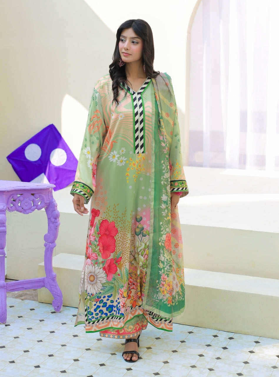 Anayra Amal - Parsley Grip Still Motion Printed Suit For Women - 3 Piece