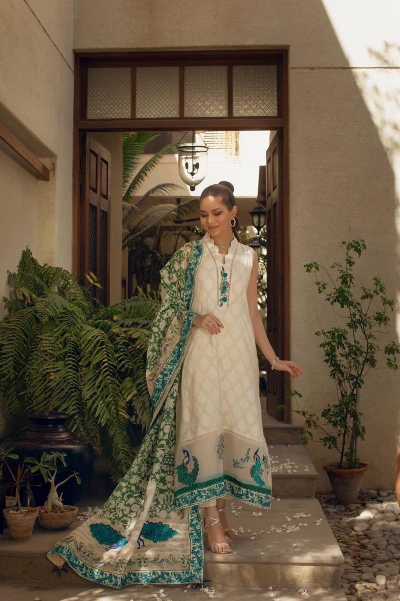 Shehrnaz - Off-White Dhakai Cotton Shirt - SHK-1080 - Studio by TCS