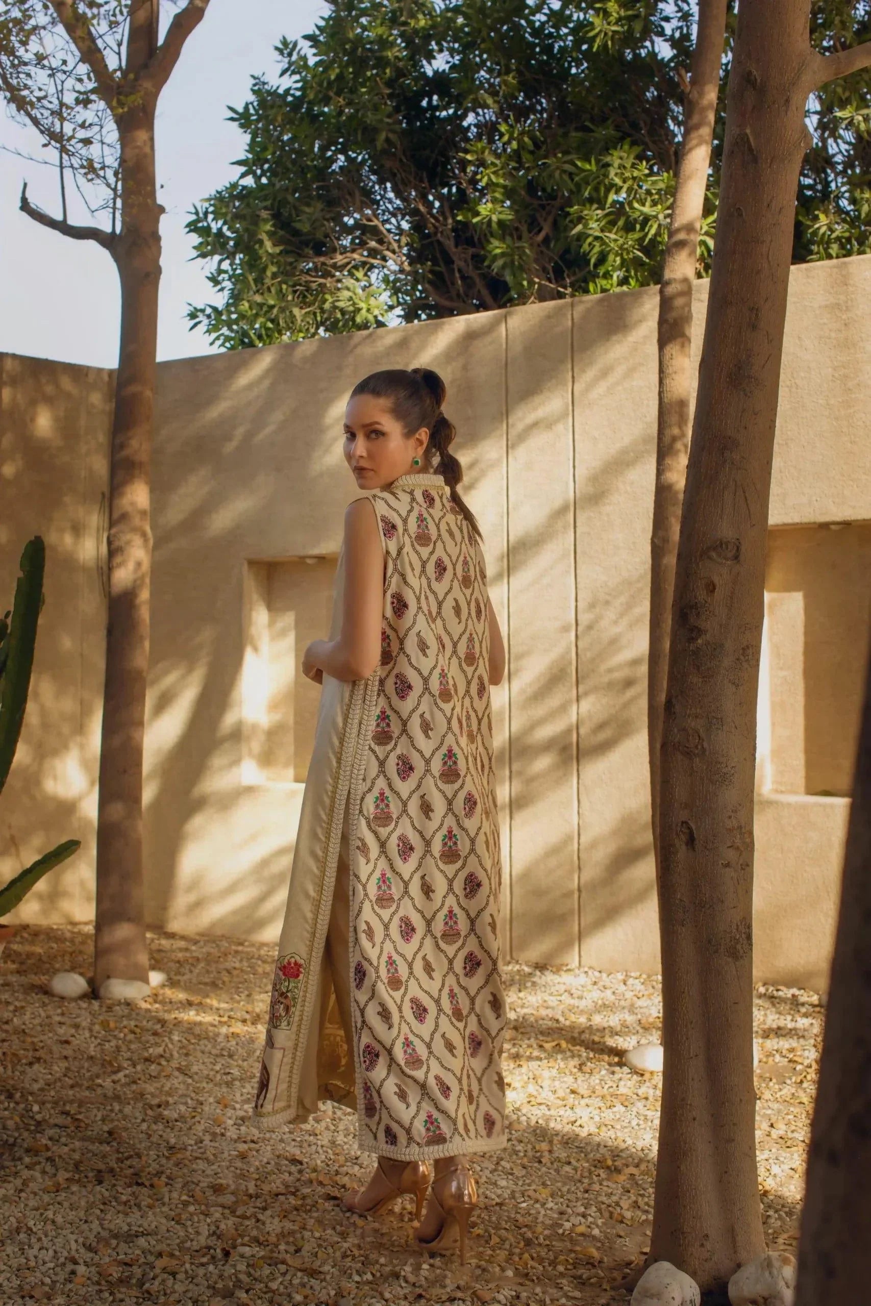 Shehrnaz - Off-White Silk Coat With Miniature Embroidery Paired With Matching Slip And Capri Pants – SHK-1074 - Studio by TCS