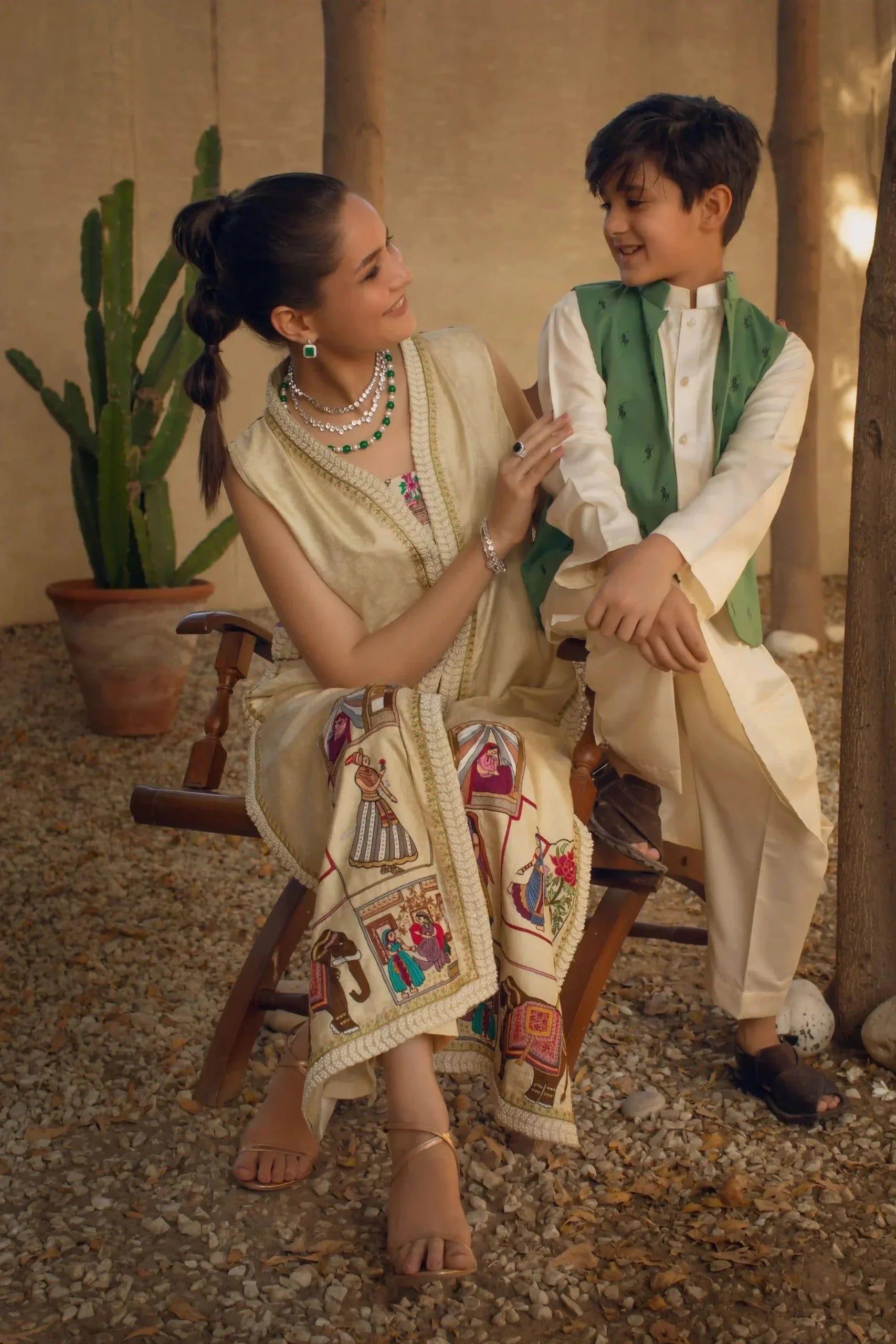 Shehrnaz - Off-White Silk Coat With Miniature Embroidery Paired With Matching Slip And Capri Pants – SHK-1074 - Studio by TCS