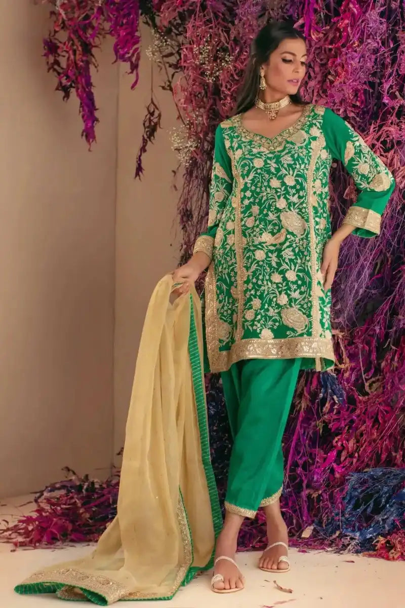 Shehrnaz - SHK-1022 - Green - Crepe Silk - 3 Piece