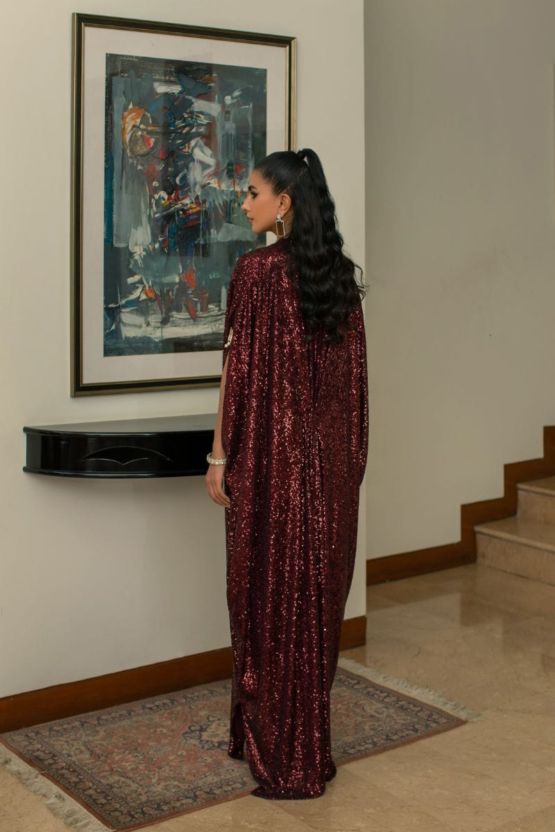Insia Sohail - Deep Rust Kaftan - 1 Piece - Sequence - Studio by TCS
