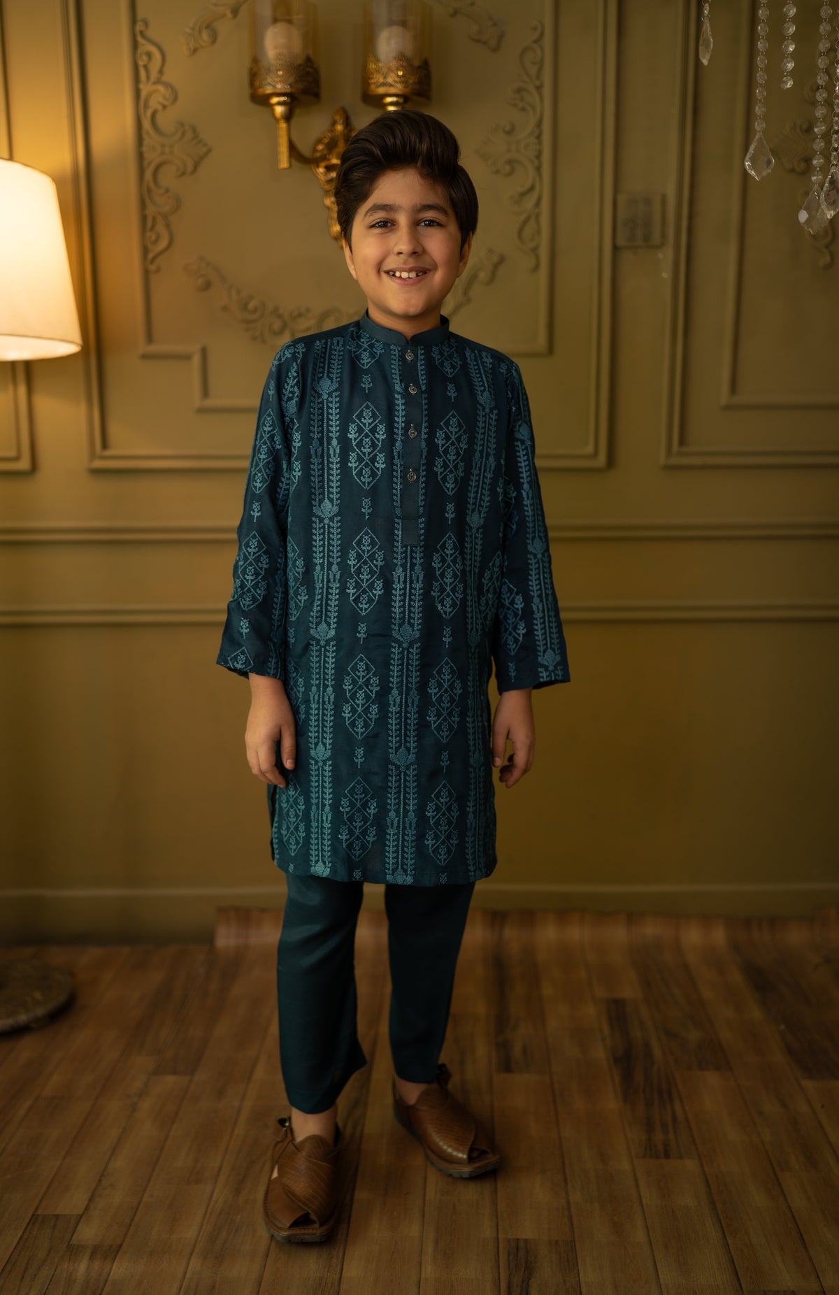 Cheeco Chic - Blended Cotton Kurta Pajama For Boy - Teal - 2 Piece