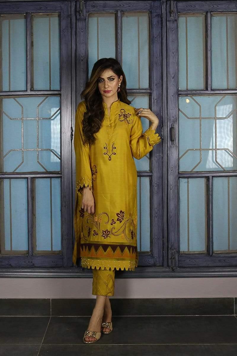 Urooj Fahd - Mustard Cotton Net Shirt - 3 PC