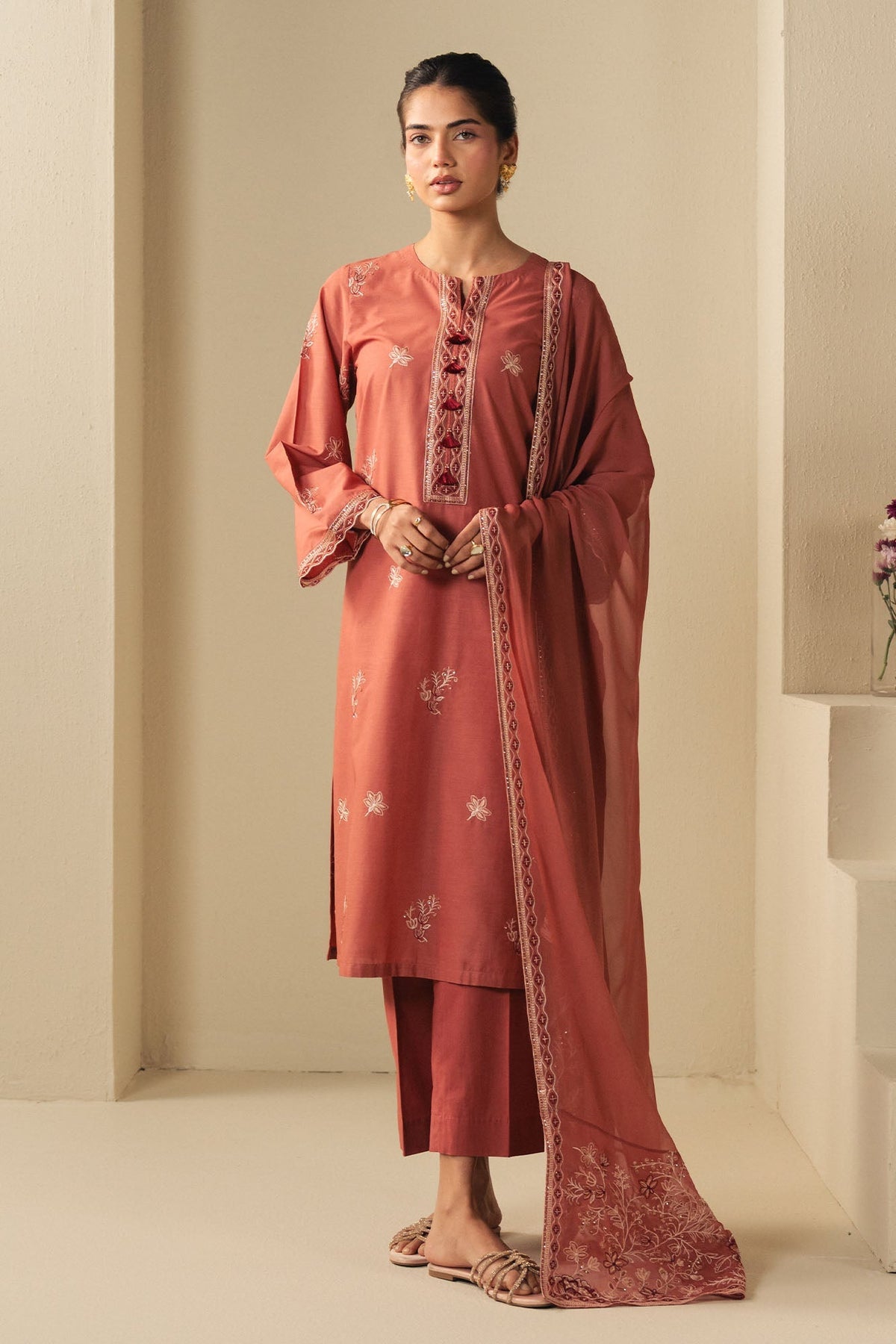 Cross Stitch - Lawn Vintage Rose Suit For Women - Peach - 2 Piece