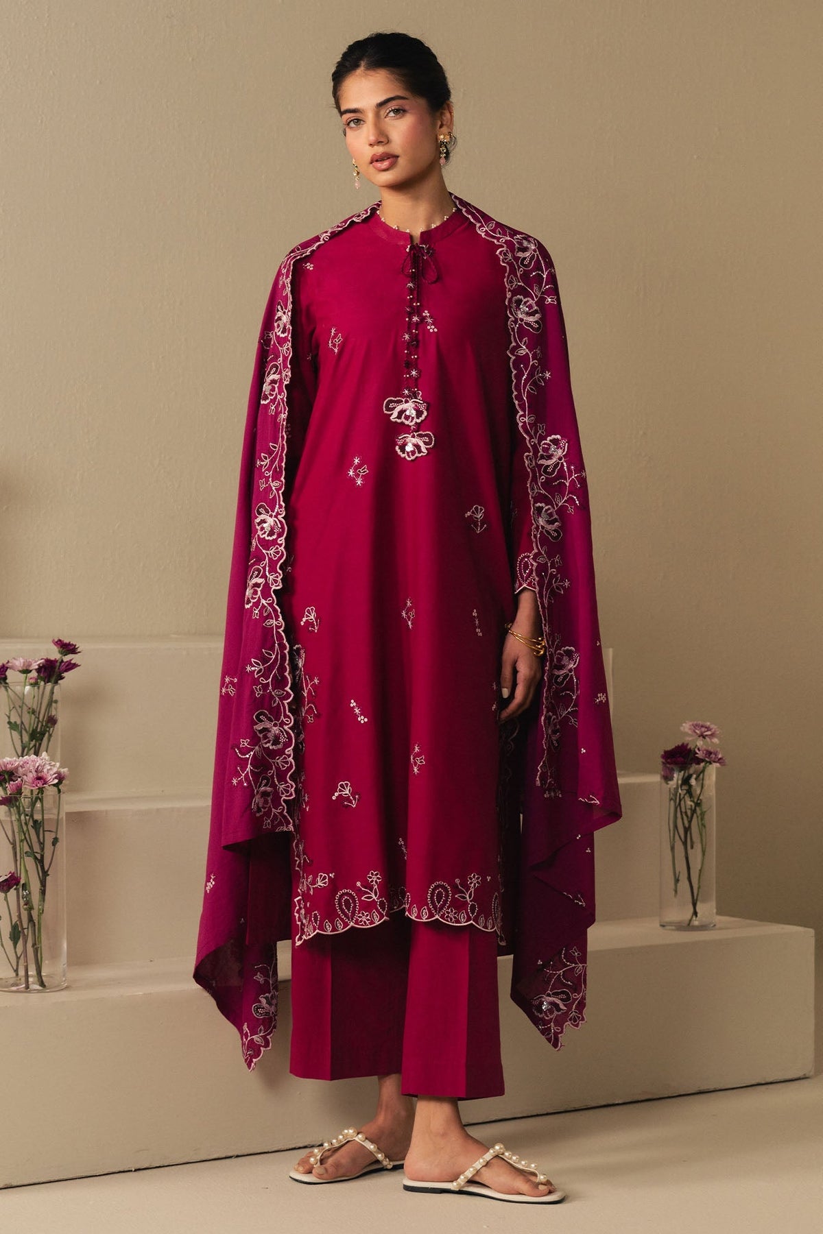 Cross Stitch - Lawn Cherries Jubilee Suit For Women - Pink - 2 Piece