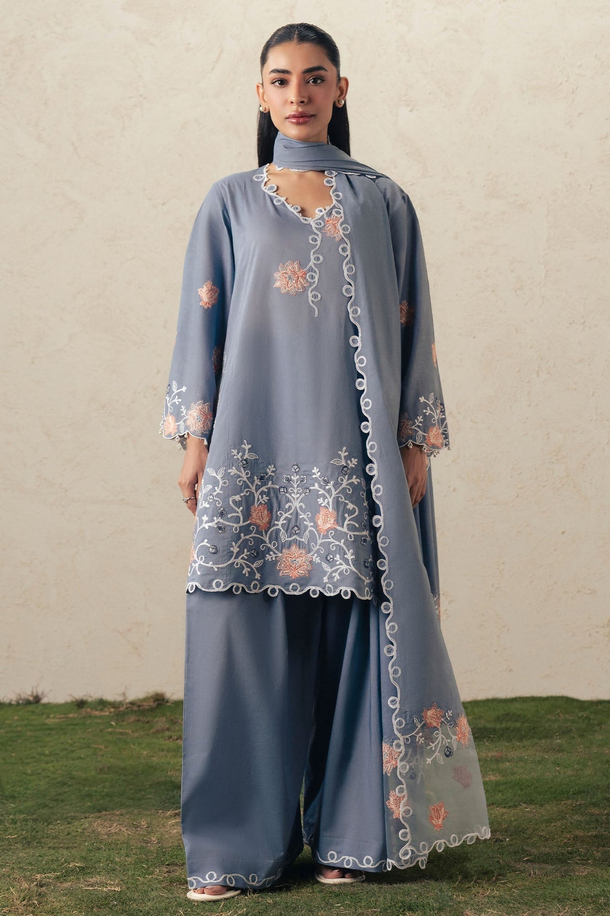 Cross Stitch SAFRON SKY Unstitched Blue 3 Piece