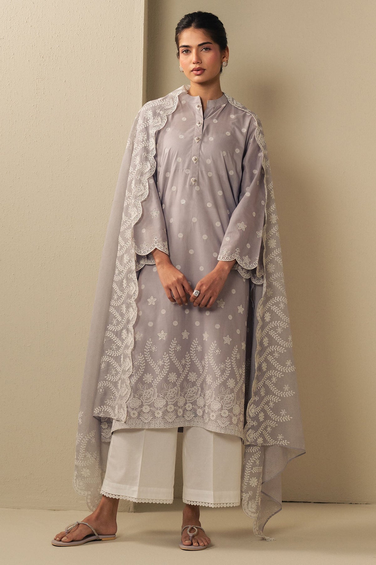 Cross Stitch - Lavender Cloud Cambric Suit For Women - Purple - 2 Piece