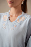 Cross Stitch - Frost Blue Cotton Suit For Women - Blue - 2 Piece