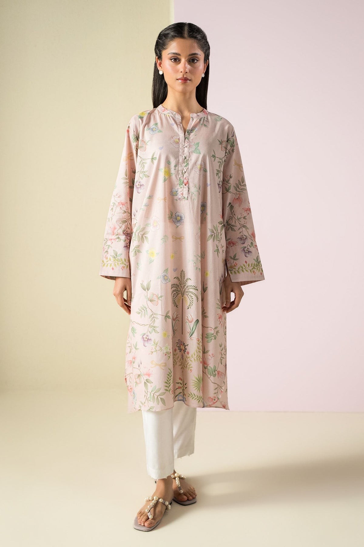 Cross Stitch - Lawn Palm Haze Printed Shirt For Women - Peach - 1 Piece