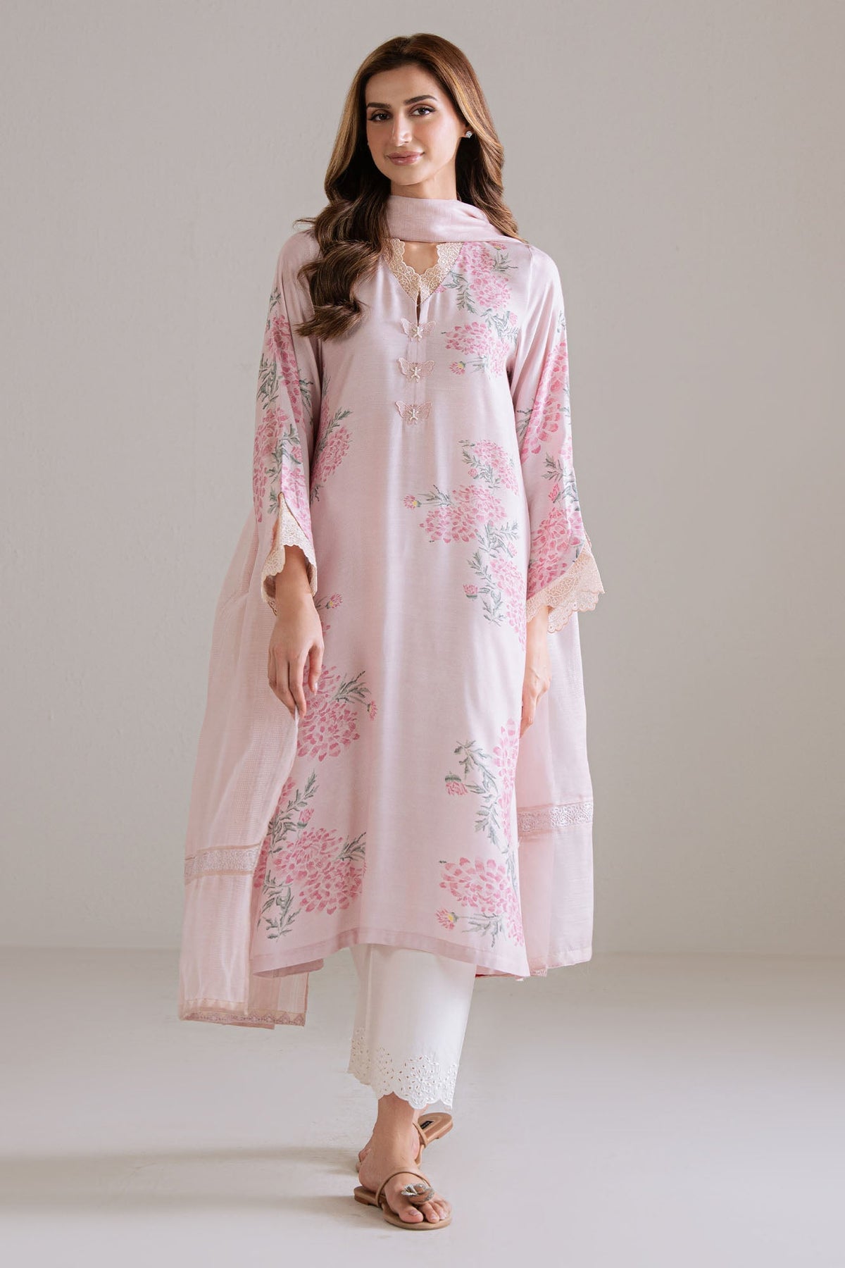 Cross Stitch - Pink Reverie Silk Suit For Women - Pink - 2 Piece