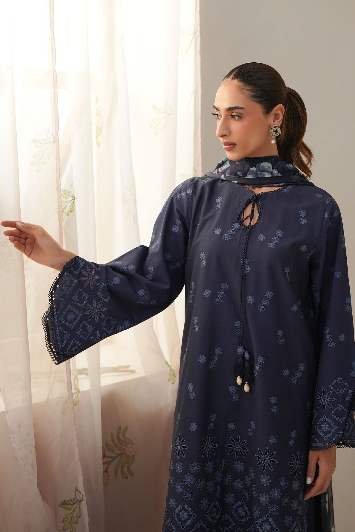Cross Stitch - Blue Floret Chikankari Lawn Unstitch Suit For Women - 3 Piece
