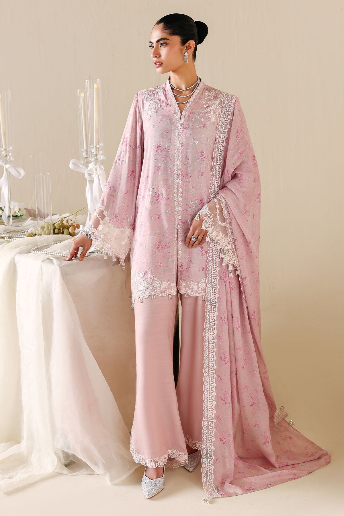 Cross Stitch - Rose Quartz Silk Suit For Women - 3 Piece