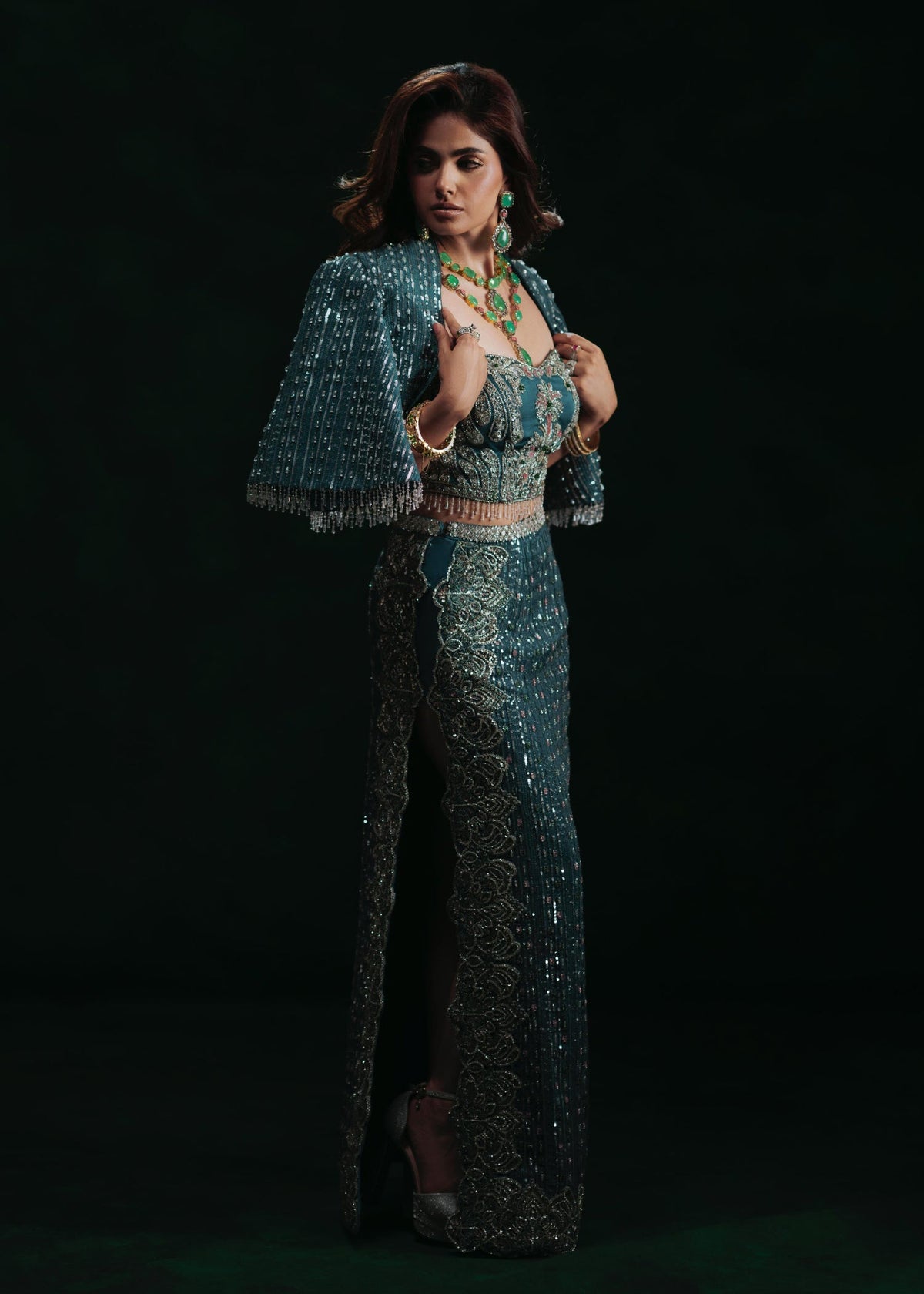 Shahid Chuhan - Starlight Silk Jacket For Women - Zinc