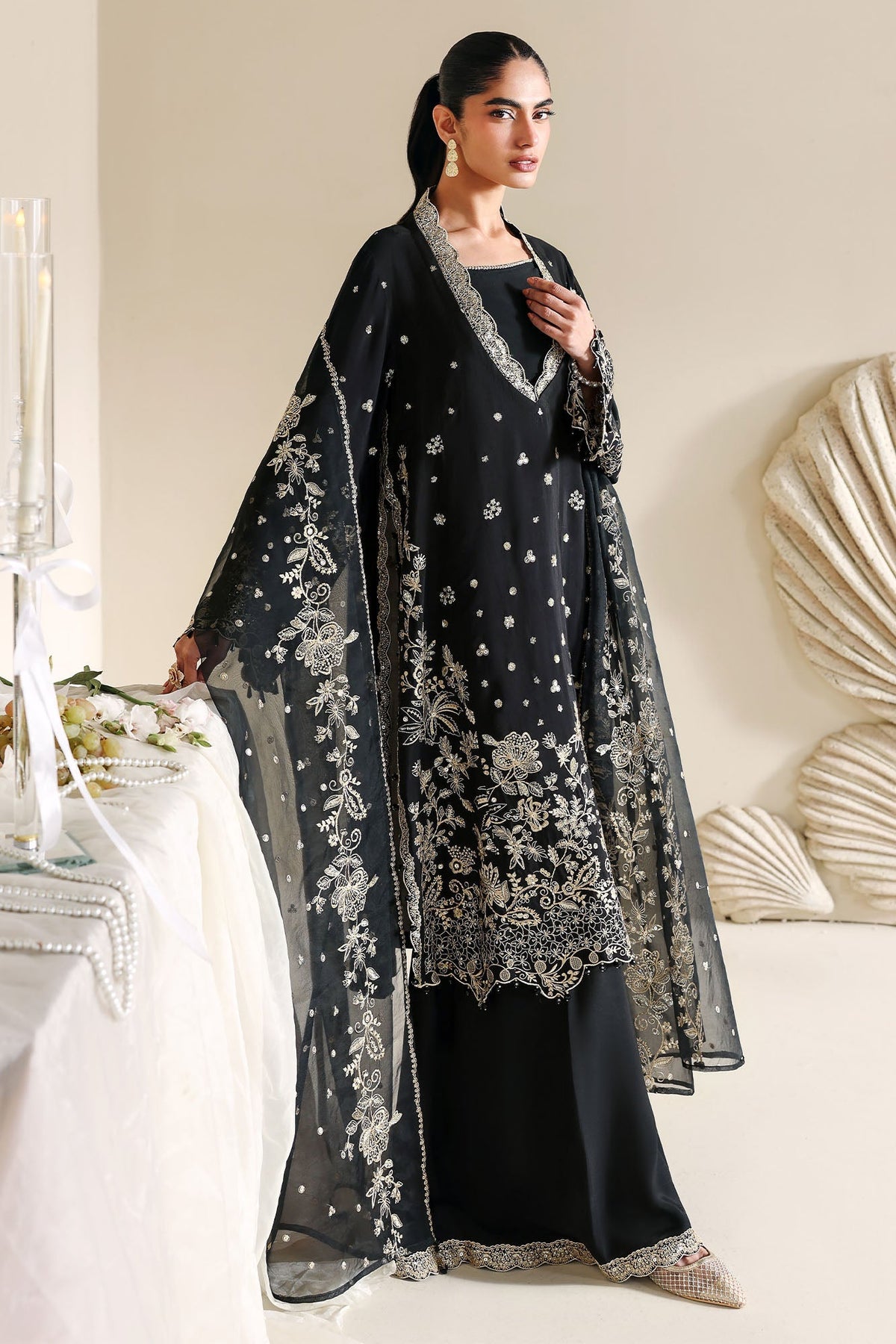 Cross Stitch - Raven Glam Silk Suit For Women - 3 Piece