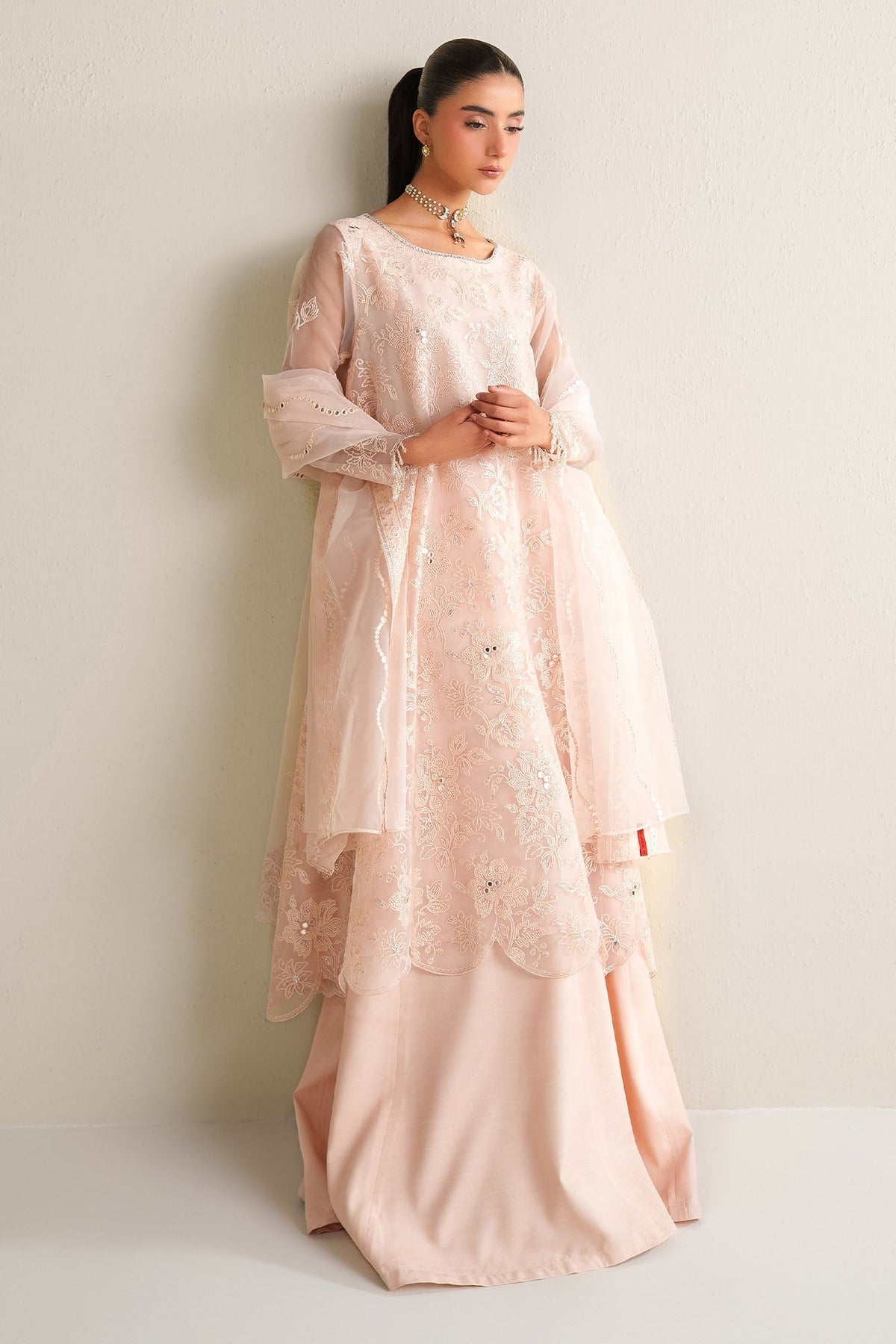 Cross Stitch - Blush Serenity Organza Unstitch Suit For Women - 4 Piece