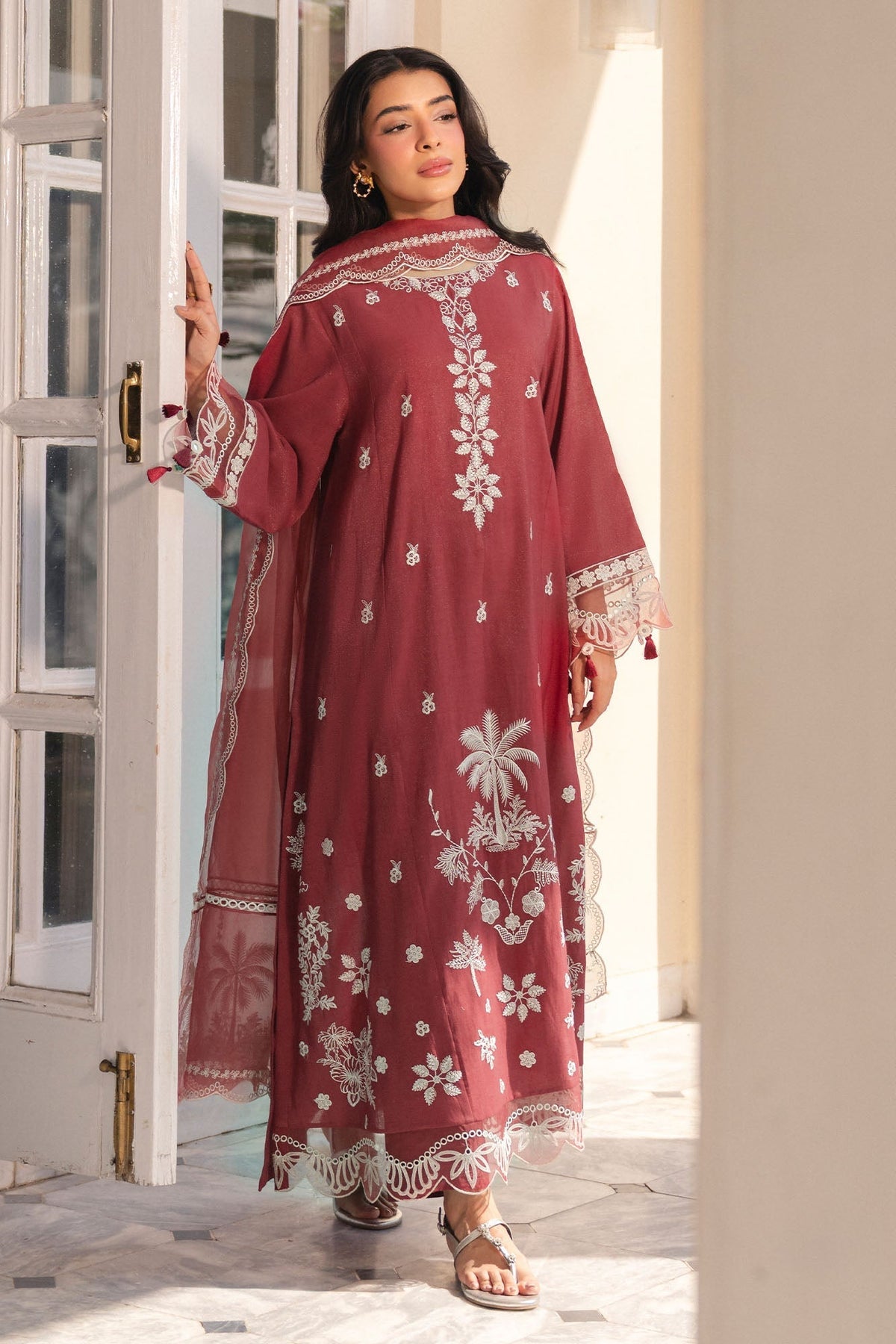 Cross Stitch - Rust Ember Net Suit For Women - Red - 2 Piece