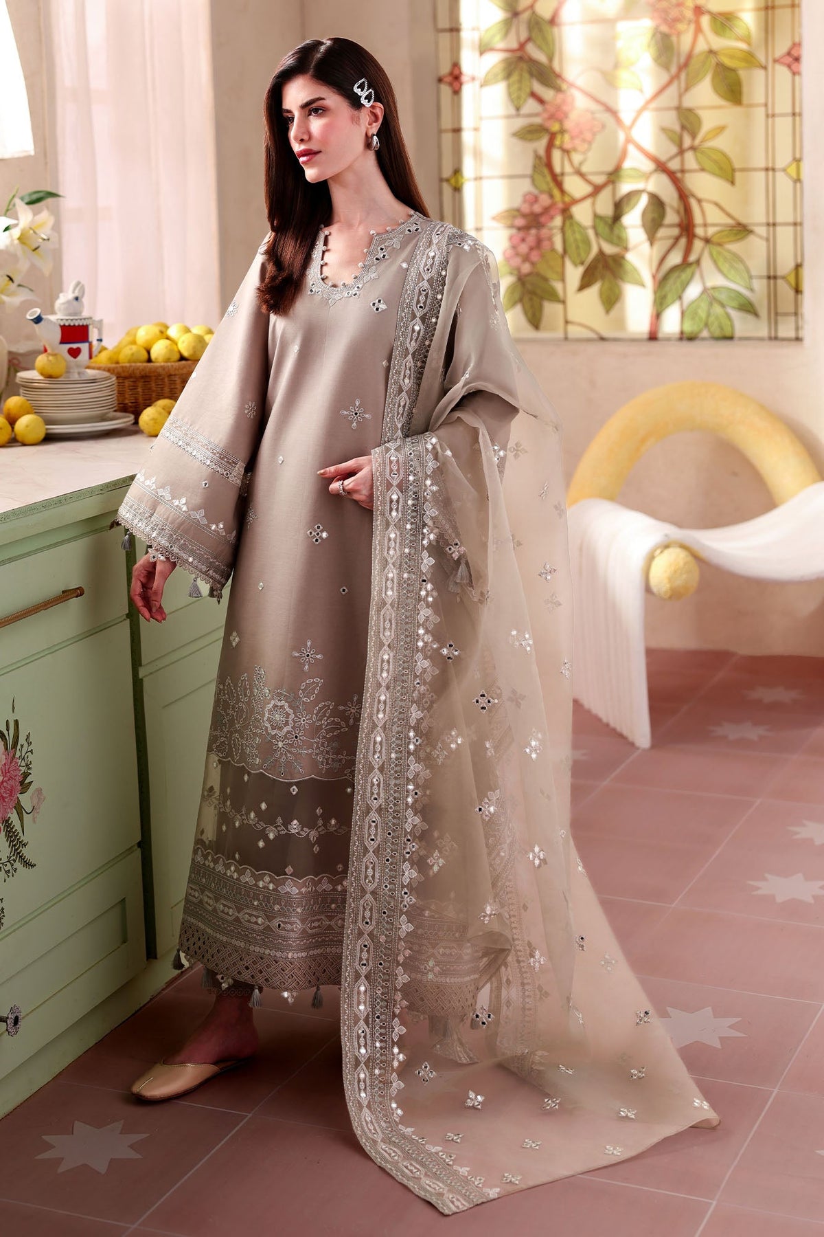 Cross Stitch - Sage Tint Printed Lawn Unstitch Suit For Women - 3 Piece