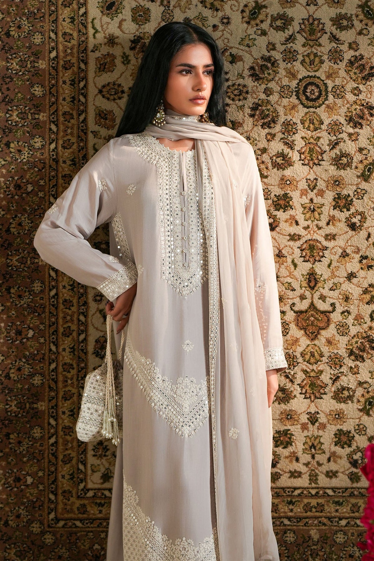 Cross Stitch - Raw Silk Celestial Ice Suit For Women - Gray - 2 Piece