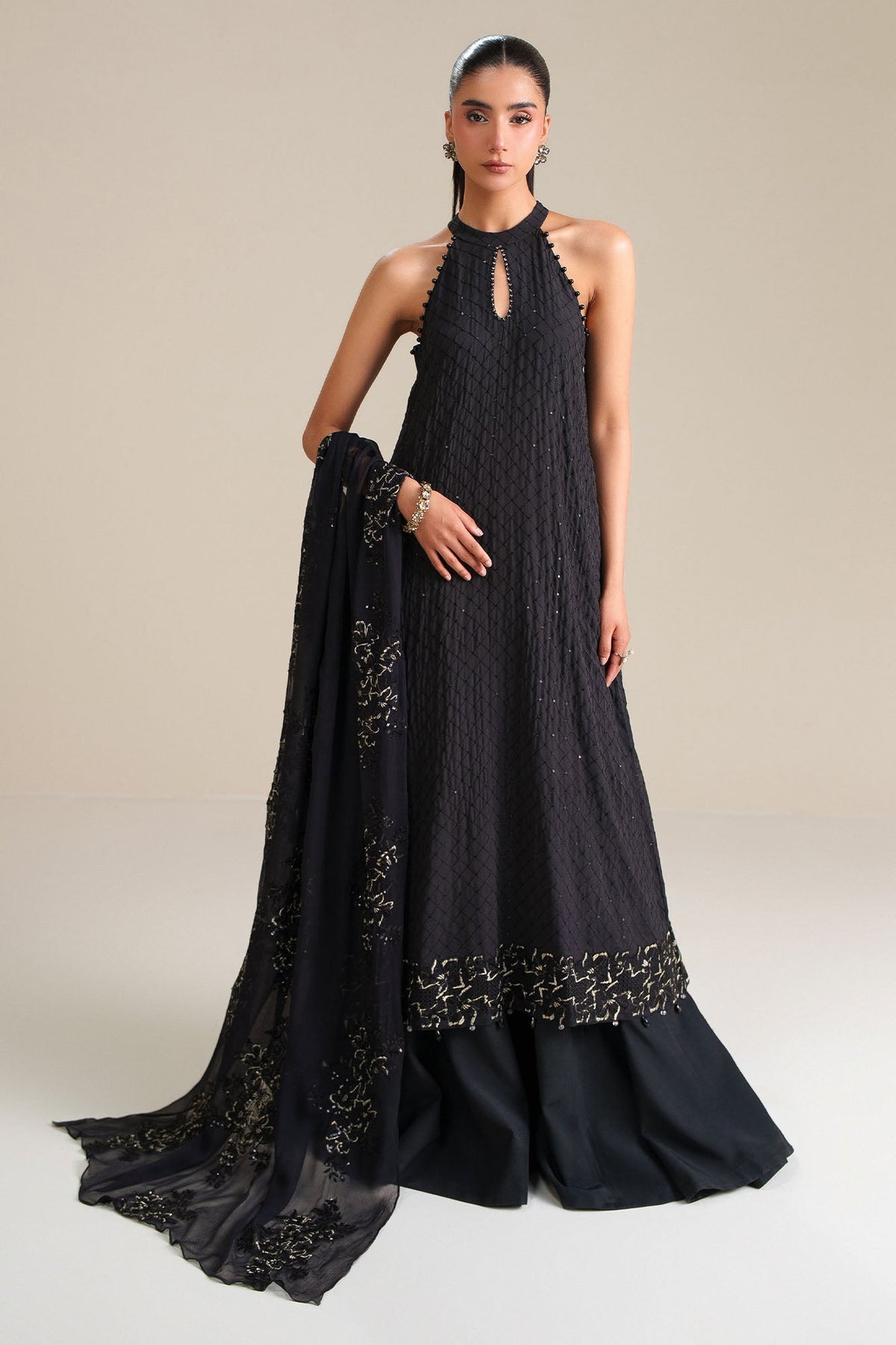 Cross Stitch - Noir Grace Chiffon Unstitch Suit For Women - 4 Piece