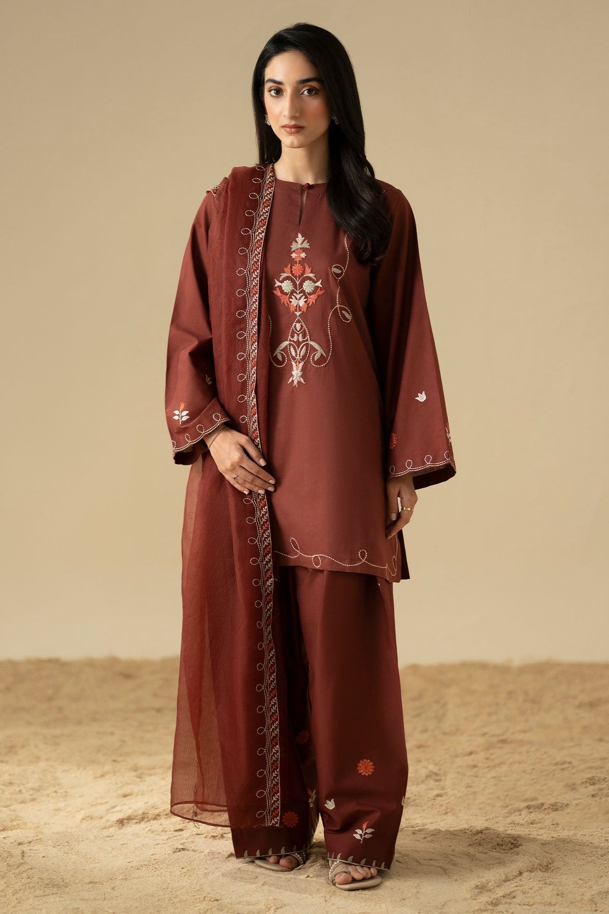 Cross Stitch Desert Sunset 3 Piece Suit Brown