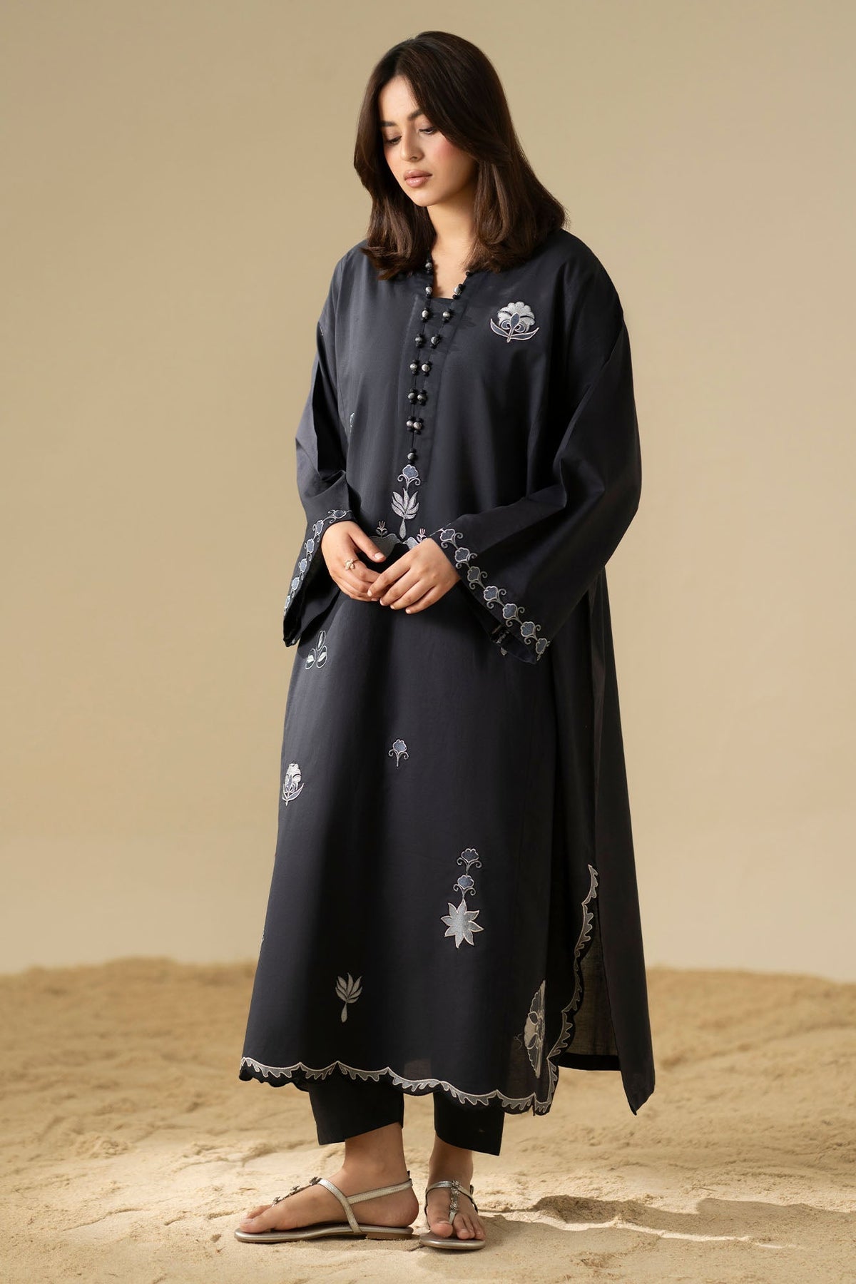 Cross Stitch Noir Shadow Embroidered Cambric Shirt Black 1 Piece
