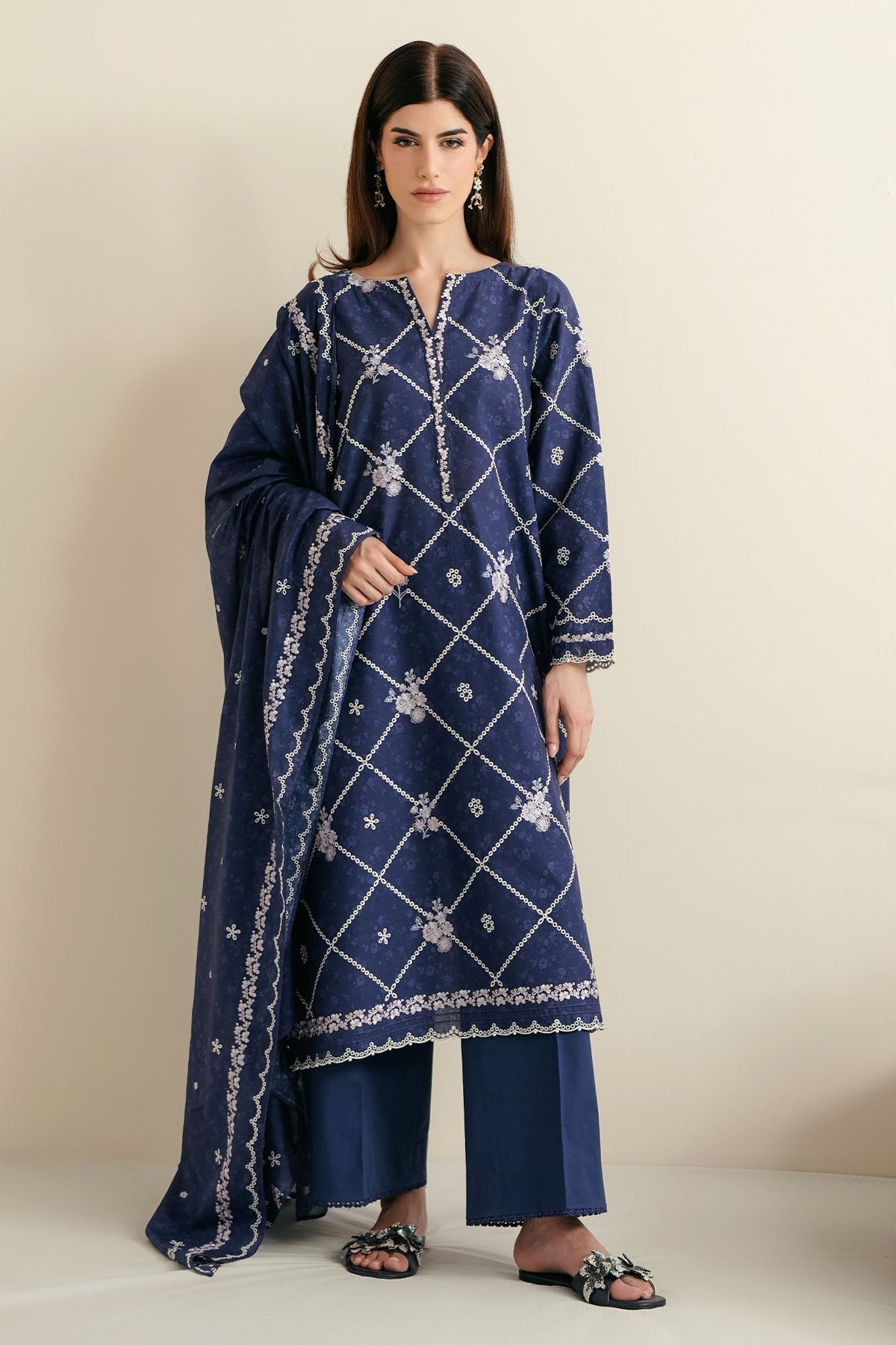 Cross Stitch - Midnight Iris Lawn Digital Suit For Women - 3 Piece