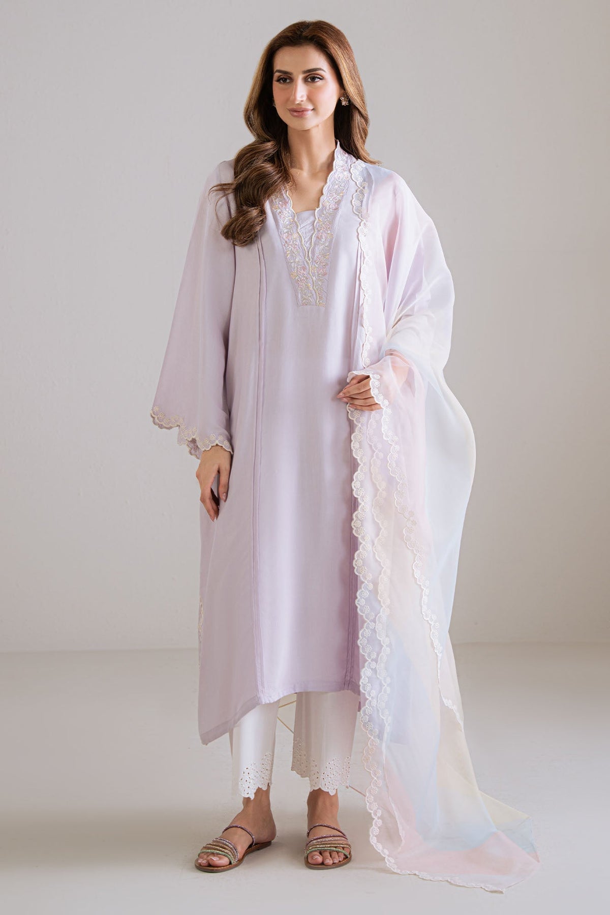 Cross Stitch - Orchid Fade Silk Suit For Women - Purple - 2 Piece