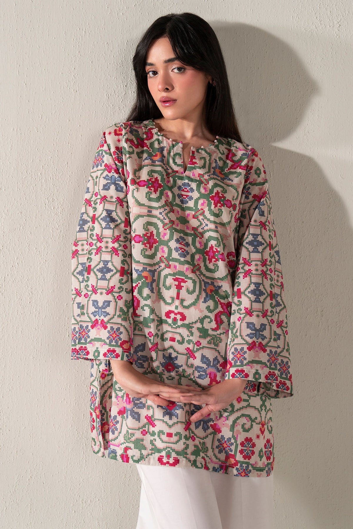 Cross Stitch - Coral Bloom Printed Lawn Shirt For Women - Beige - 1 Piece