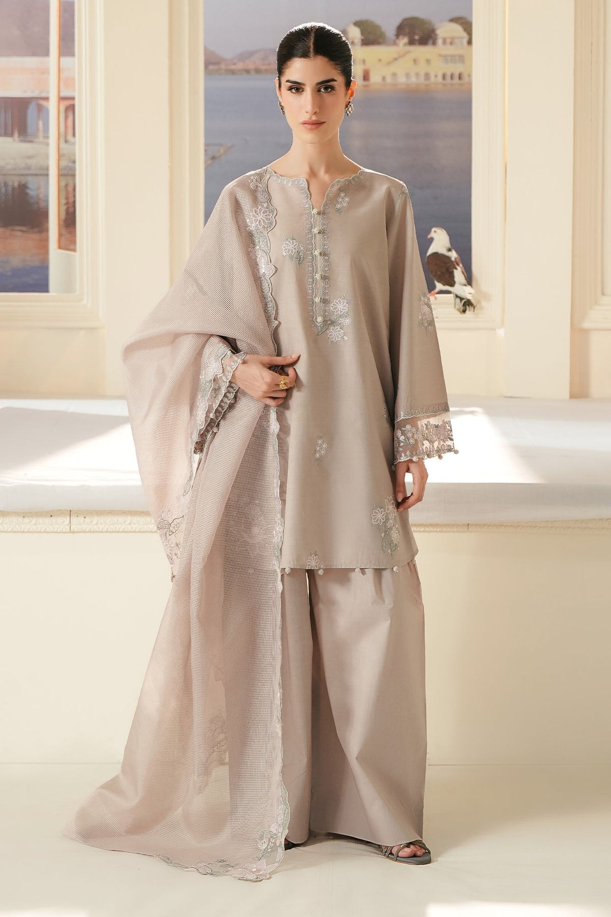 Cross Stitch - Soft Umber Lawn Embroidered Suit For Women - 3 Piece