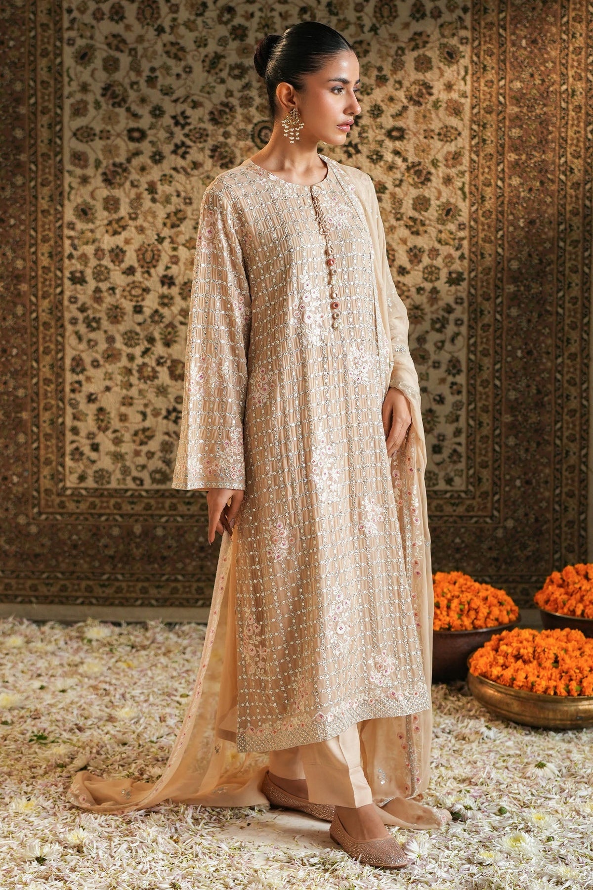 Cross Stitch - Chiffon Rose Quartz  Suit For Women - Peach - 2 Piece