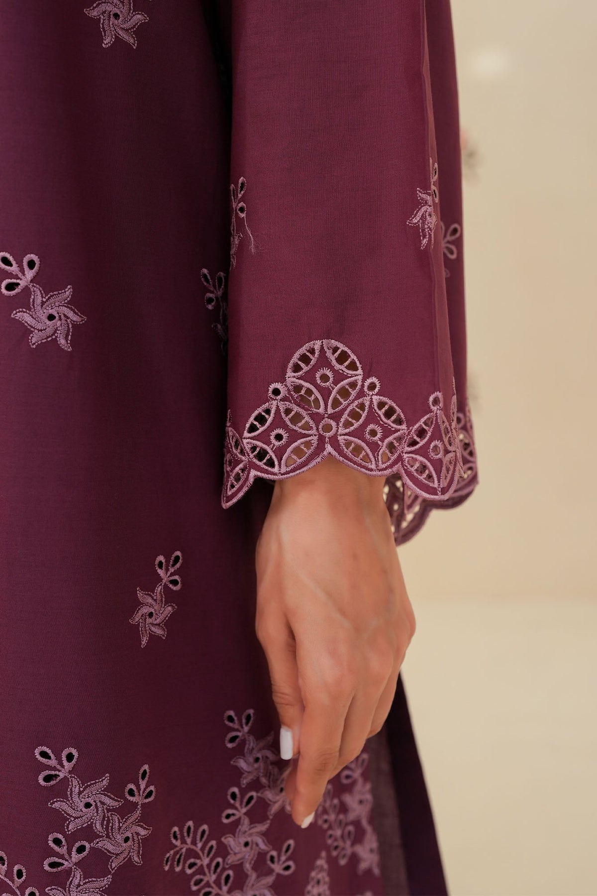 Cross Stitch - Plum Luxe Chikankari Lawn Unstitch Suit For Women - 3 Piece