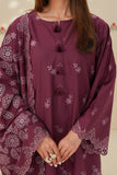 Cross Stitch - Plum Luxe Chikankari Lawn Unstitch Suit For Women - 3 Piece