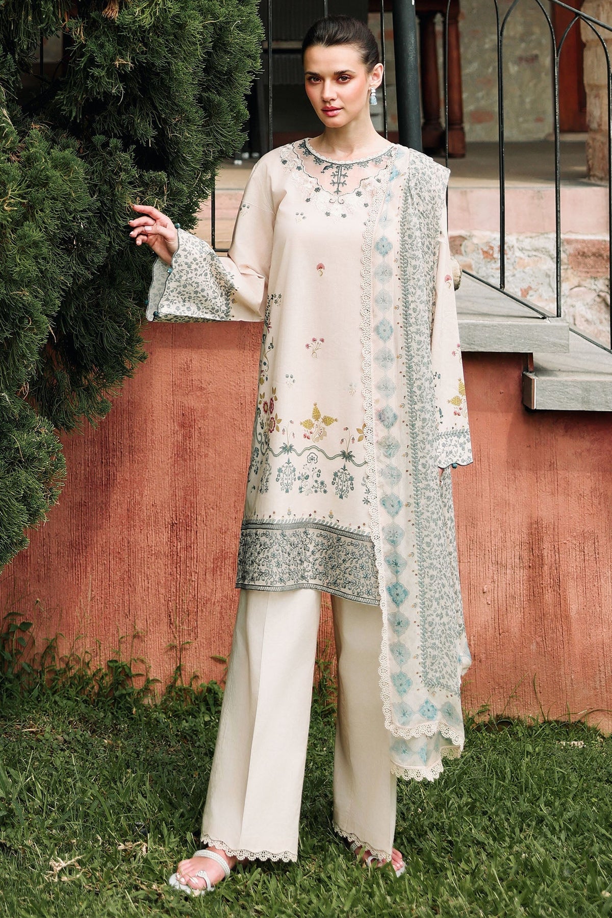 Cross Stitch - SUBTLE BEIGE Lawn Unstitch Suit For Women - 3 Piece