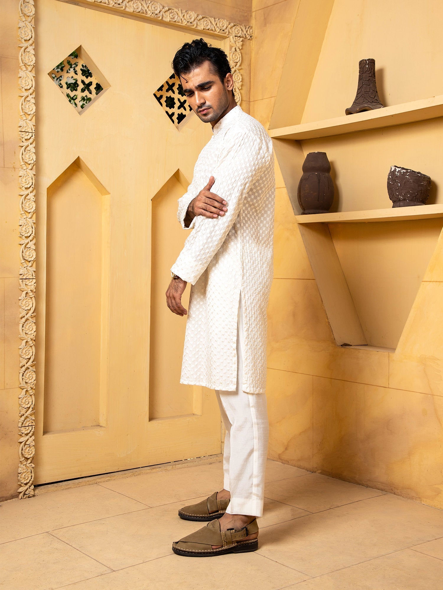 Shahjahan - Off White Embroidered Trouser - 2 Piece