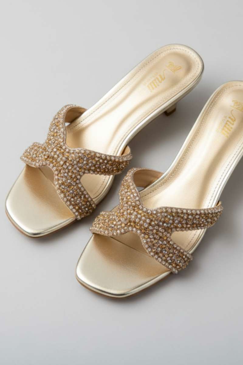 Milli Shoes - Block Heel Formal Slides For Women - Gold - Studio by TCS