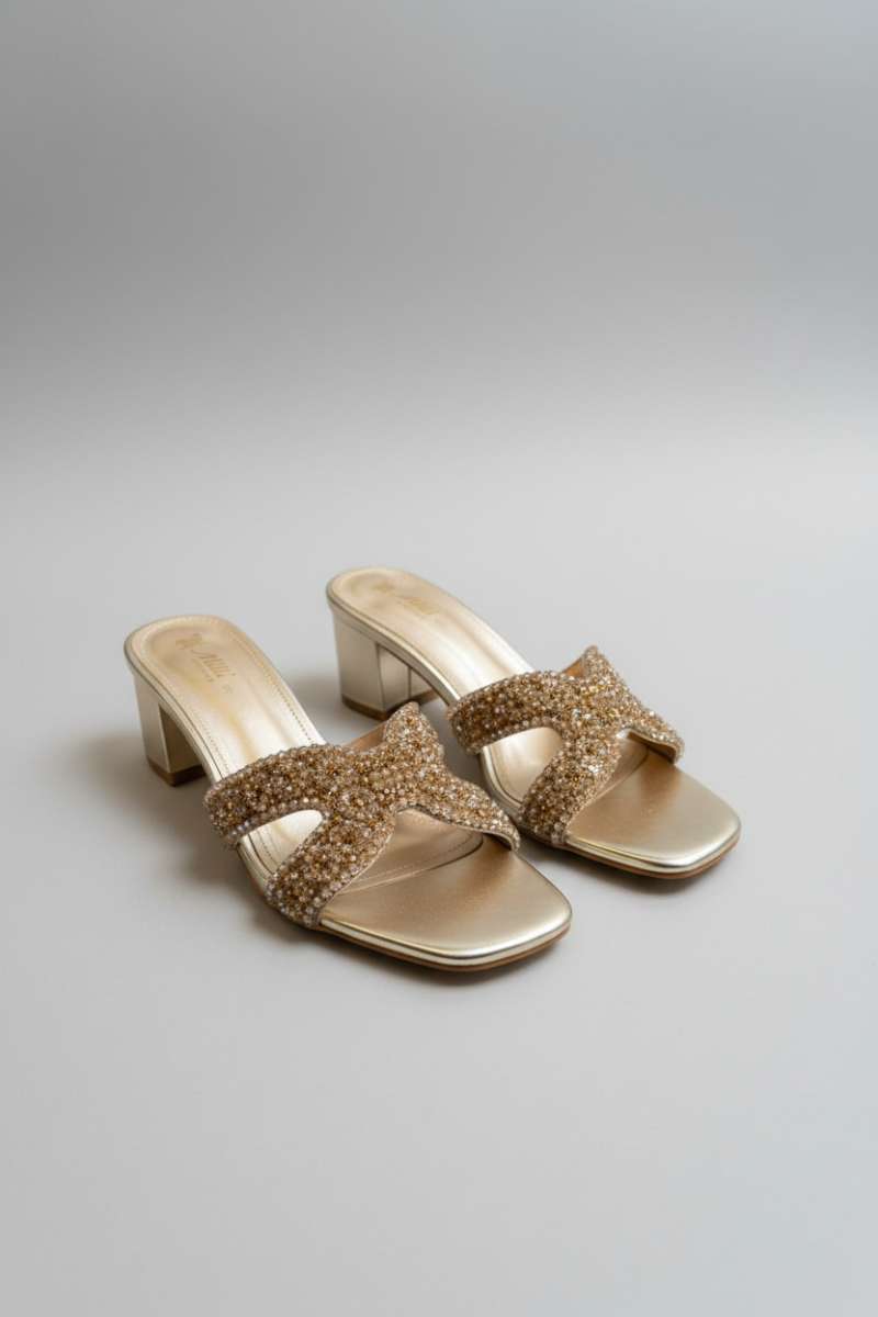 Milli Shoes - Block Heel Formal Slides For Women - Gold - Studio by TCS