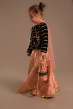 Cheeco Chic - Velvet & Atlas Banarsi Lehanga For Girl - Black - 3 Piece