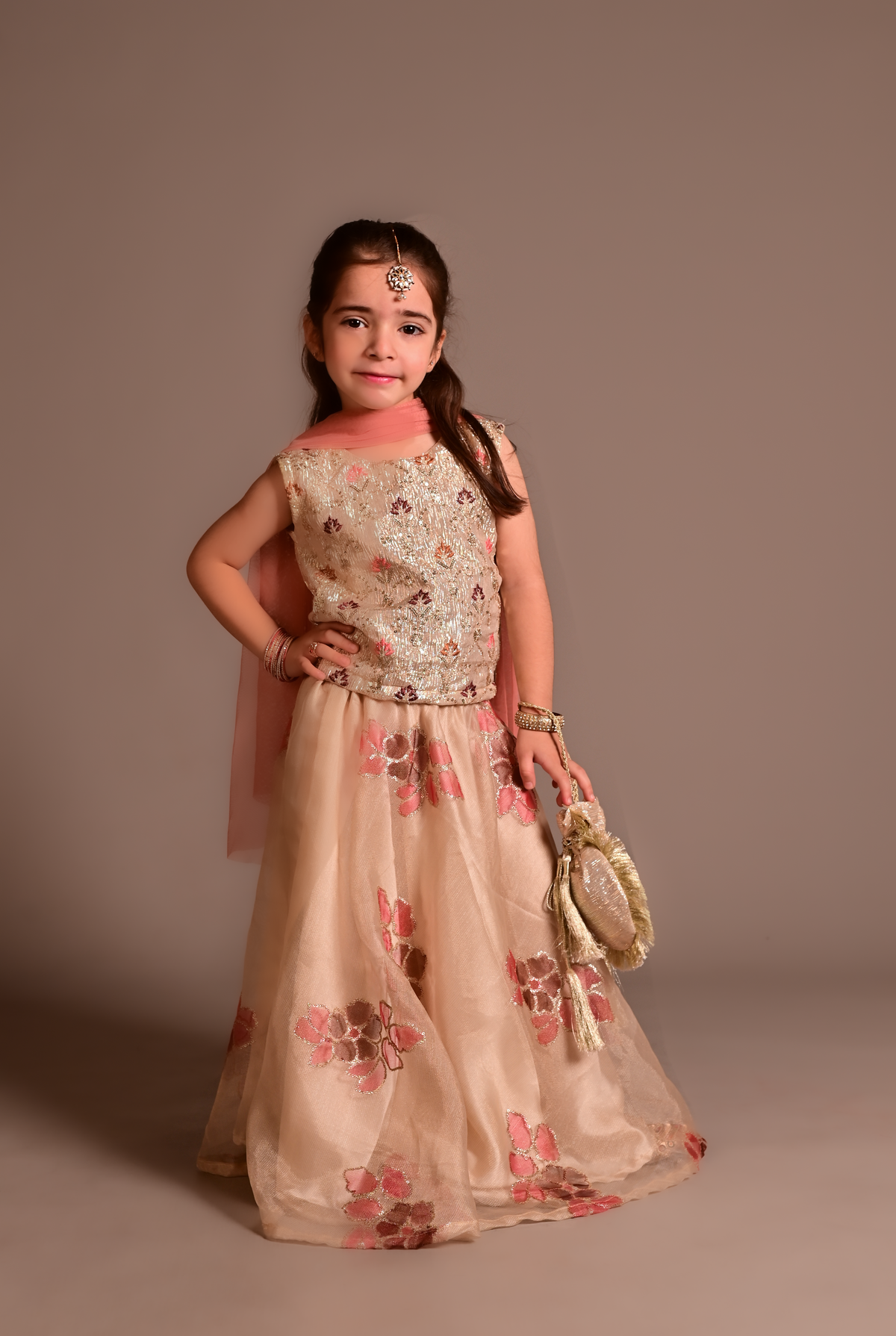 Cheeco Chic - Maisoori Net Lehanga For Girl - Gold - 3 Piece