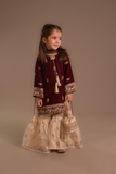 Cheeco Chic - Velvet & Organza Gharara For Girl - Maroon - 3 Piece