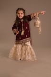 Cheeco Chic - Velvet & Organza Gharara For Girl - Maroon - 3 Piece