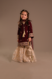 Cheeco Chic - Velvet & Organza Gharara For Girl - Maroon - 3 Piece